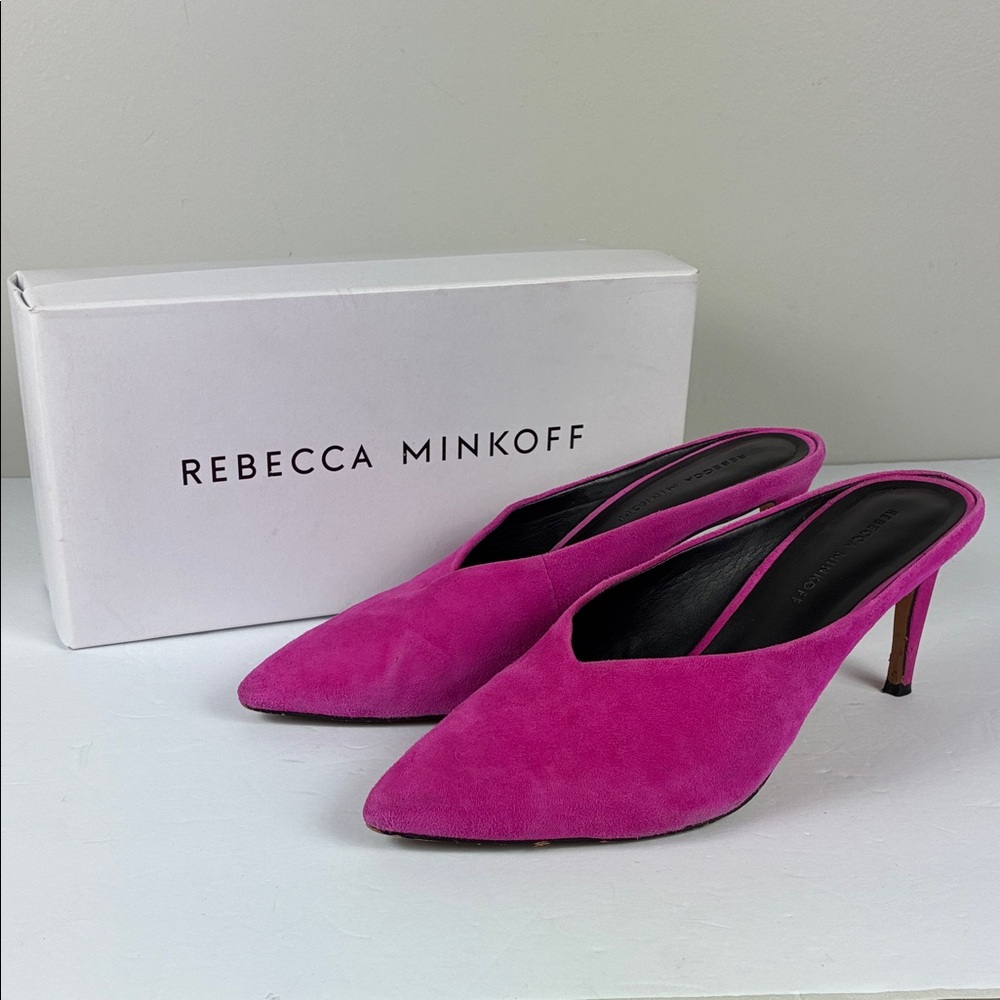 Rebecca Minkoff Fuchsia Heel Mules Party Vibrant Suede Graciano